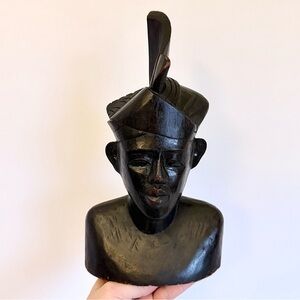Vintage Balinese Wooden Bust – Hindu Priest with Traditional Headdress 11.5”